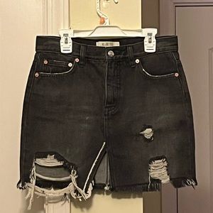 We the Free Black Distressed Denim Skirt